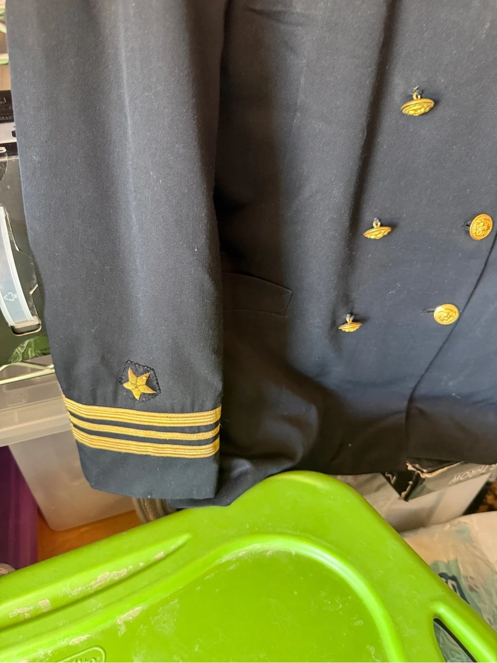 Men's Double-Breasted Black Naval-Inspired Blazer with Gold Trim